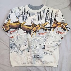 Vintage deer and forest landscape sweatshirt